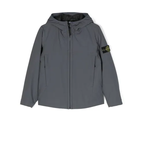 Stone Island , Grey Zip-Up Jacket with Compass Motif ,Gray male, Sizes: