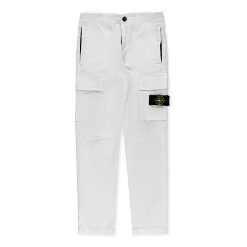 Stone Island , Junior Cotton Cargo Pants ,White male, Sizes: