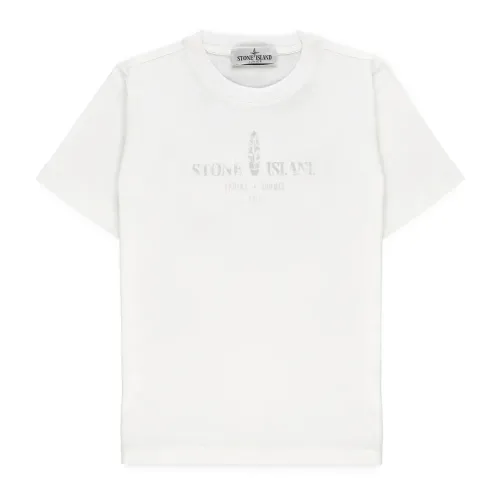 Stone Island , Junior Cotton T-shirt with Contrasting Logo ,White male, Sizes: