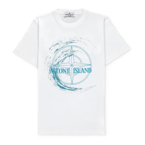 Stone Island , Junior White T-shirt with Contrasting Logo ,White male, Sizes: