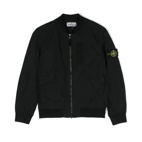 Stone Island , Kids Black Jackets with Ribbed Collar ,Black male, Sizes: