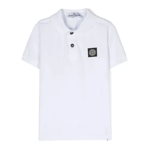 Stone Island , Kids White Polo Shirt with Compass Logo ,White male, Sizes: