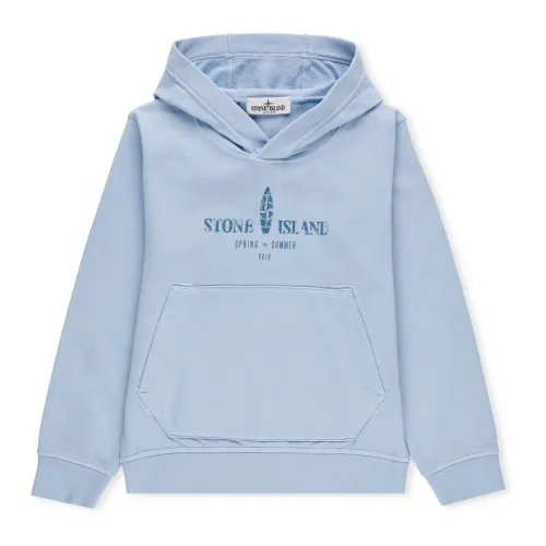 Stone Island , Light Blue Cotton Hoodie for Boys ,Blue male, Sizes: