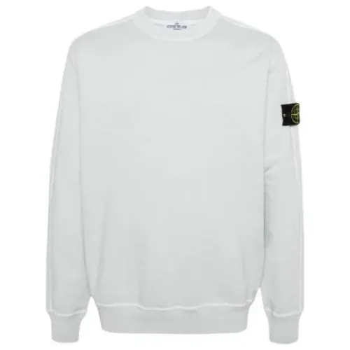 Stone Island , Light Blue Jersey Sweatshirt with Removable Compass Patch ,White male, Sizes: