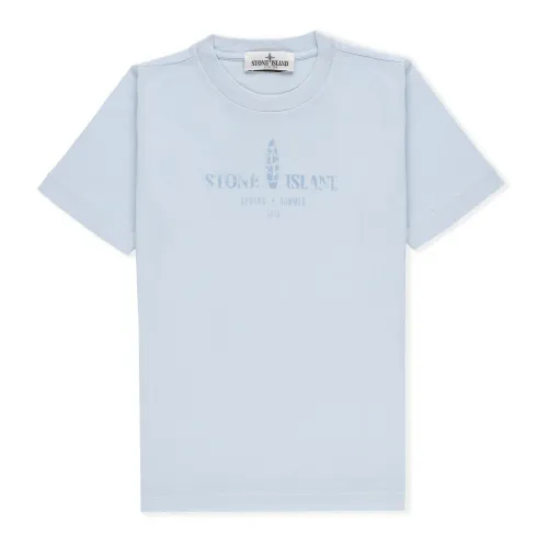 Stone Island , Light Blue Junior Cotton T-shirt with Contrasting Logo ,Blue male, Sizes: