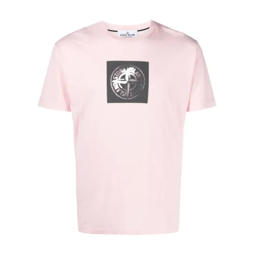 Stone Island , Light Pink Logo Print T-Shirt ,Pink male, Sizes: