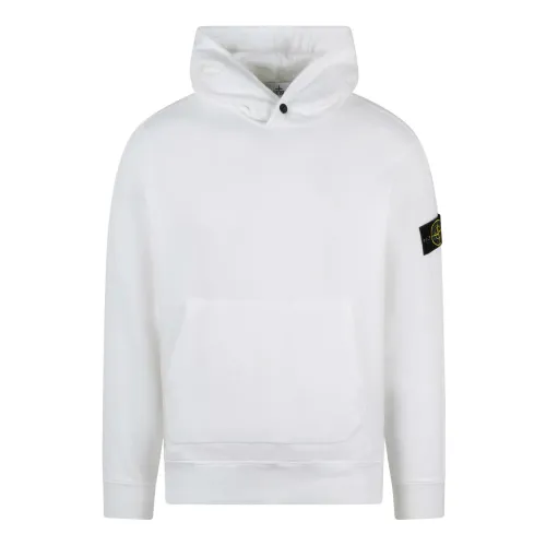 Stone Island , Logo Badge Snap Hood Sweatshirt ,White male, Sizes: