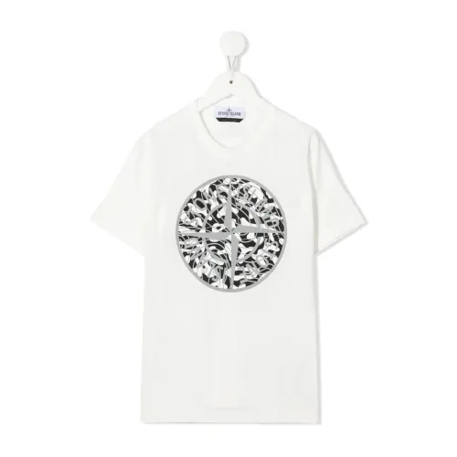 Stone Island , Logo Camou T-shirt for Boys ,White male, Sizes: