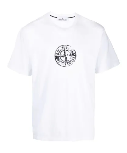 Stone Island Mens Circle Stamp Three Logo Print T-Shirt in White Cotton
