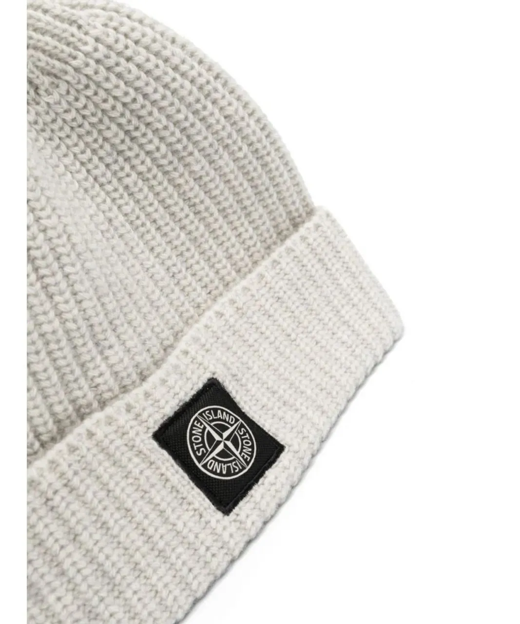 Stone Island Mens Compass motif ribbed-knit Beanie in Light Grey Cotton - One
