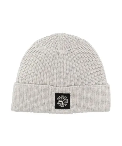 Stone Island Mens Compass motif ribbed-knit Beanie in Light Grey Cotton - One