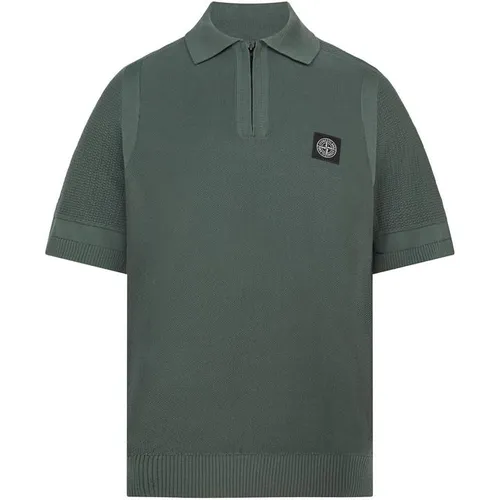 STONE ISLAND Micro Knit Short Sleeve Polo Shirt - Green