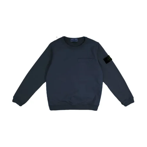 Stone Island , Navy Blue Round Neck Sweatshirt ,Blue male, Sizes: