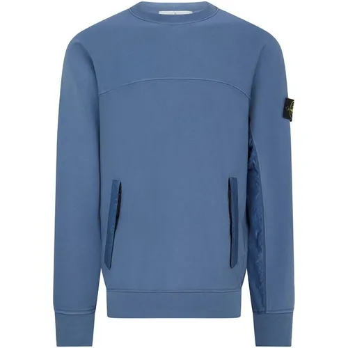STONE ISLAND Nylon Fleece Crewneck Sweatshirt - Blue