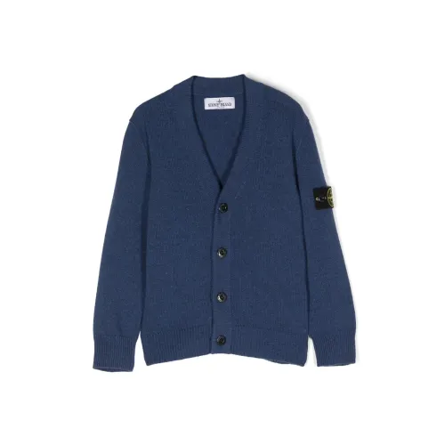 Stone Island , Ocean Blue Knitted Cardigan with Compass Motif ,Blue male, Sizes: