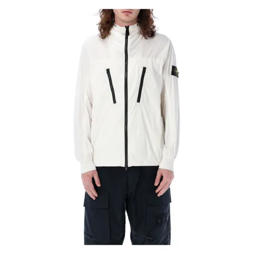 Stone Island , Packable Windbreaker with Hood and Zip Fastening ,White male, Sizes: