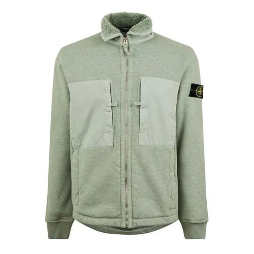 STONE ISLAND Plated Terry Zip Through - Green