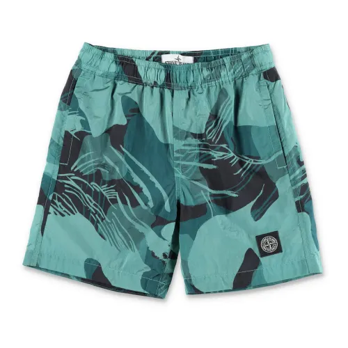 Stone Island , Printed Swim Shorts for Boys ,Green male, Sizes: