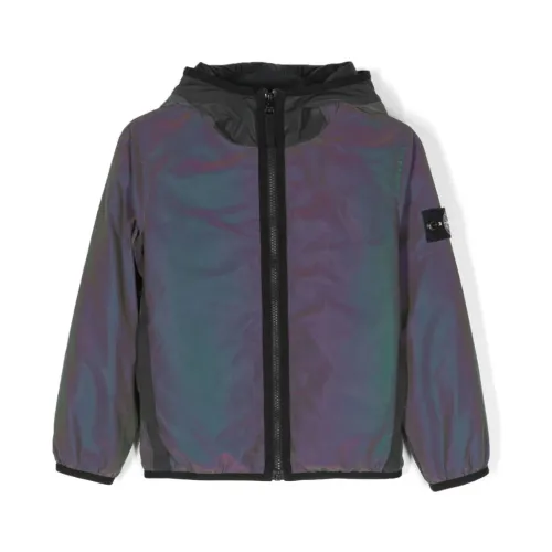 Stone Island , Purple Iridescent Kids Jacket with Hood ,Purple male, Sizes: