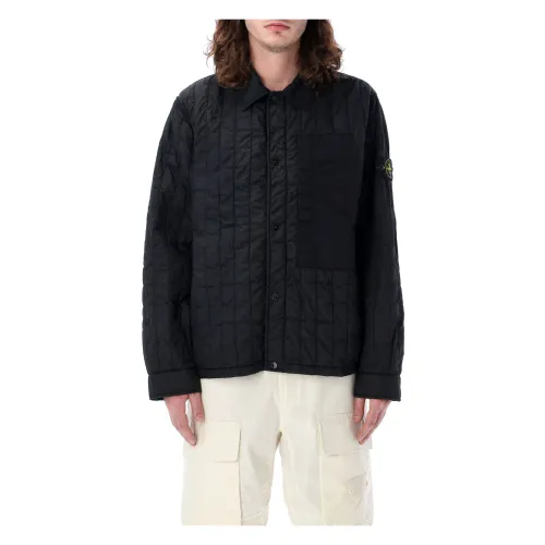 Stone Island , Quilted Shirt-Jacket Black ,Black male, Sizes: