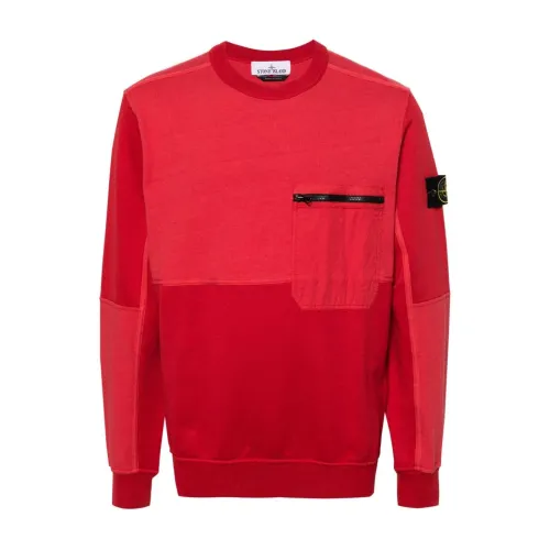 Stone Island , Red Zip Pocket Sweatshirt ,Red male, Sizes: