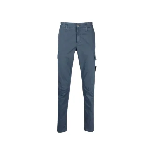 Stone Island , Slim-Fit Steel Blue Cargo Trousers ,Blue male, Sizes: