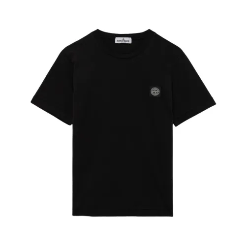 Stone Island , Solid Color Cotton Crew Neck T-Shirt ,Black unisex, Sizes: