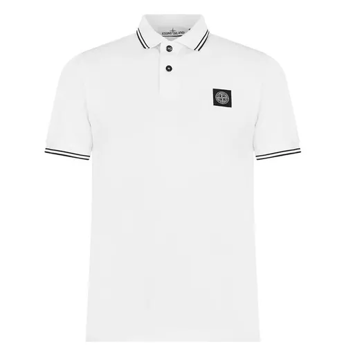 STONE ISLAND Tipped Badge Logo Polo Shirt - White