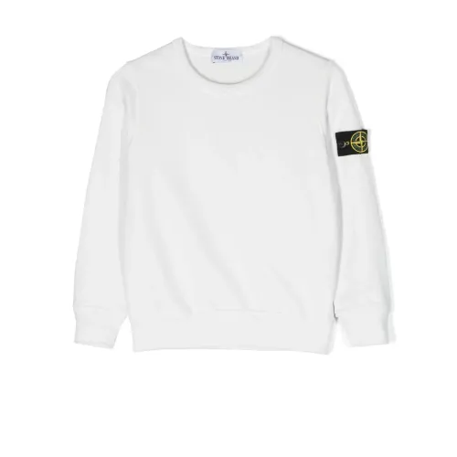 Stone Island , White Cotton Fleece Crewneck Sweatshirt ,White male, Sizes: