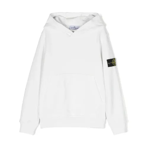 Stone Island , White Cotton Hooded Sweater ,White male, Sizes: