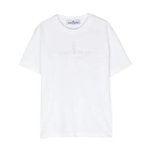 Stone Island , White Cotton Logo T-shirt ,White male, Sizes:
