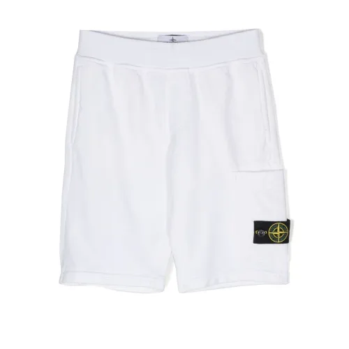 Stone Island , White Cotton Shorts with Removable Logo Badge ,White male, Sizes: