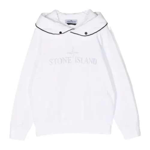 Stone Island , White Hooded Sweater with Clip Buttons ,White male, Sizes: