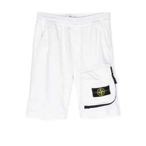 Stone Island , White Jersey Shorts with Removable Logo Badge ,White male, Sizes: