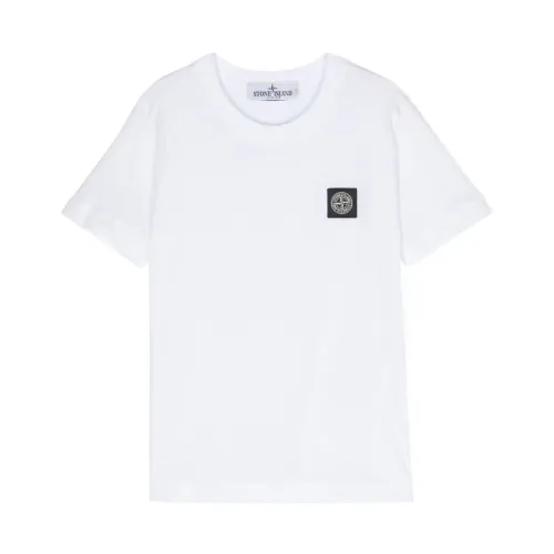 Stone Island , White Jersey T-shirt with Compass Motif ,White male, Sizes: