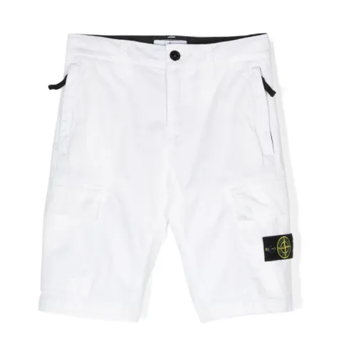 Stone Island , White Shorts with Detachable Compass Badge ,White male, Sizes: