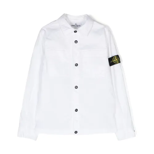 Stone Island , White Signature Detachable Badge Shirt ,White male, Sizes: