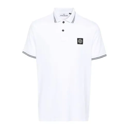 Stone Island , White Slim Fit Polo T-shirts ,White male, Sizes: