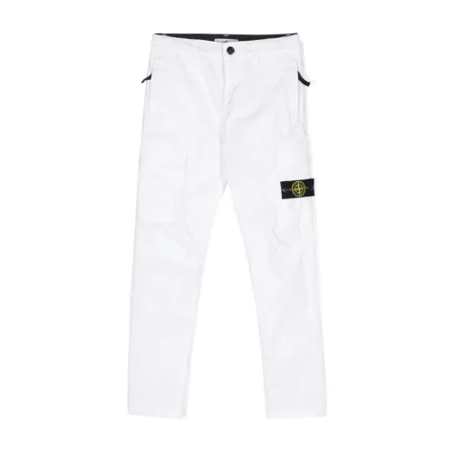 Stone Island , White Stretch-Cotton Trousers with Detachable Compass Badge ,White male, Sizes: