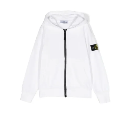 Stone Island , White Sweater with Detachable Badge and Hood ,White male, Sizes: