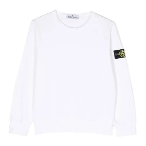 Stone Island , White Sweater with Logo Sleeve ,White male, Sizes: