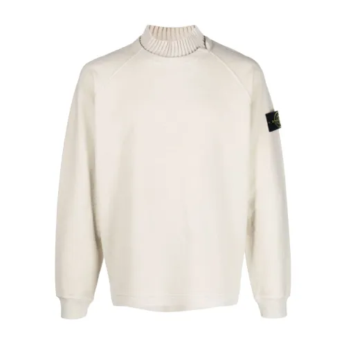 Stone Island , White Sweaters with Contrasting Collar ,White male, Sizes: