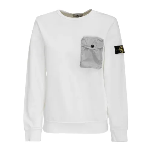 Stone Island , White Sweaters with Nylon Pocket ,White male, Sizes: