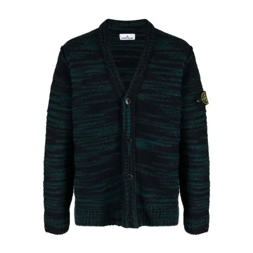 Stone Island , Wool-Blend Knitwear Cardigan with Comp Badge ,Green male, Sizes: