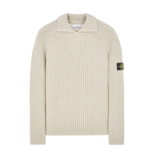Stone Island , Wool Knit Polo Collar Sweater ,Beige male, Sizes: