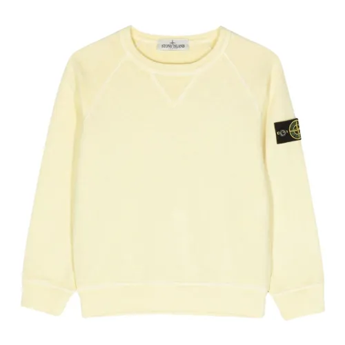 Stone Island , Yellow Junior Sweater with Logo ,Yellow male, Sizes: