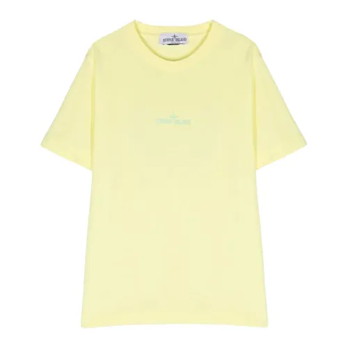 Stone Island , Yellow T-shirts and Polos with Logo Print ,Yellow male, Sizes: