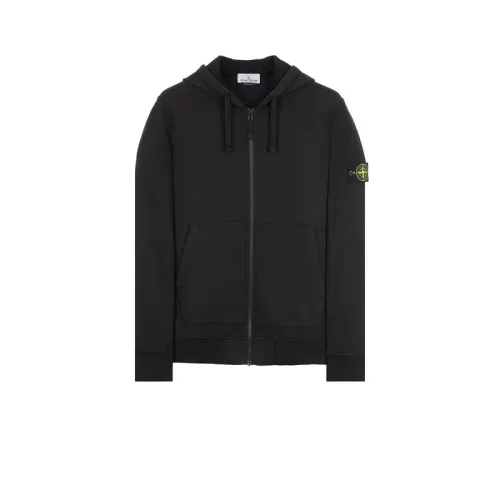Stone Island , Zip Hoodie Jersey Cotton Casual Style ,Black male, Sizes:
