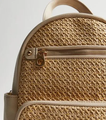 Stone Raffia Leather-Look Trim Backpack New Look