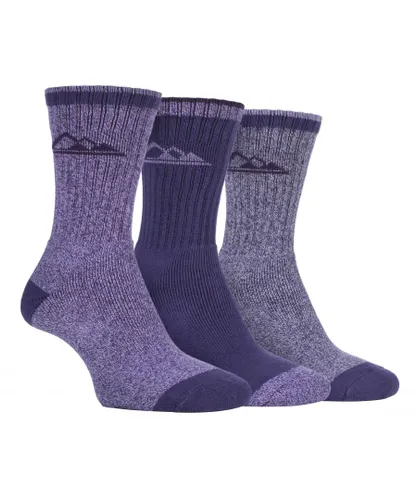 Storm Bloc Womens 3 Pairs Ladies Lightweight Breathable Hiking Socks with Arch Support - Purple Cotton